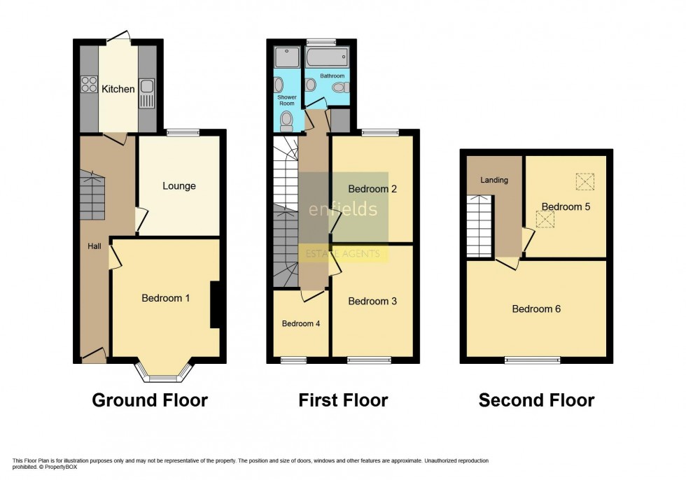 Floorplan for Five Double Bedroom Student House, Bournemouth Town Centre